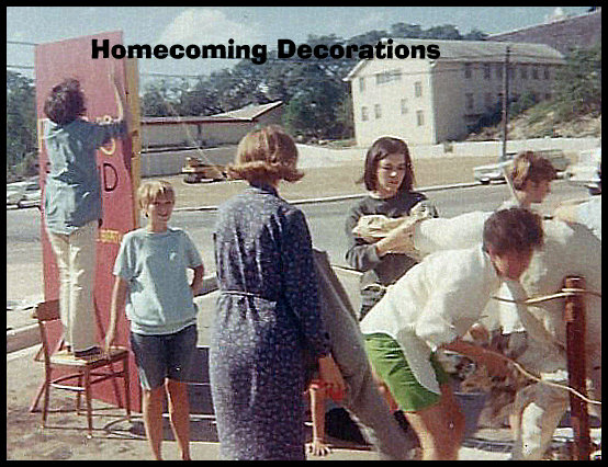 Building a Homecoming Display outside Sterry Hall
